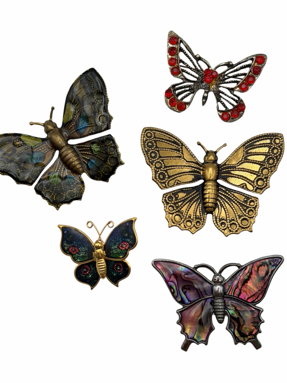 Assorted Vintage Butterfly Brooches Multicolor & Gold / Silver Accents